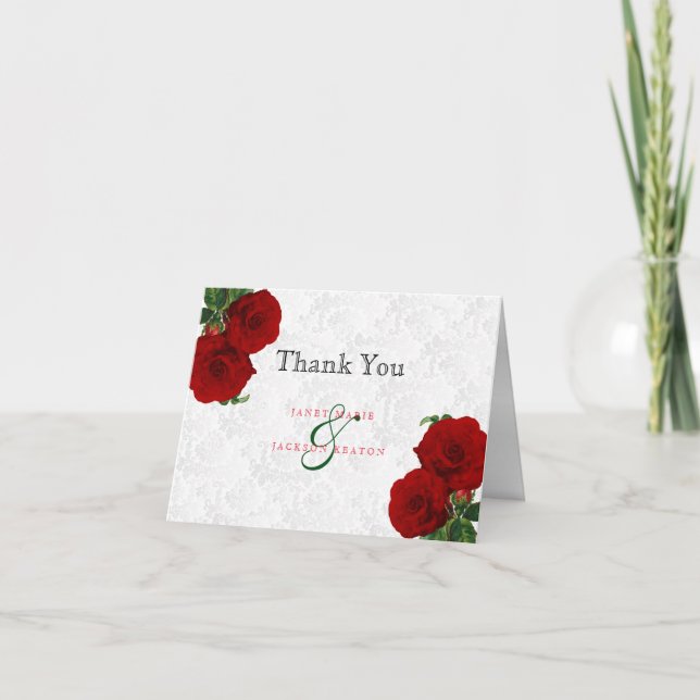 Tarjeta De Agradecimiento Rosa Roja Profunda Floral de Boda (Anverso)