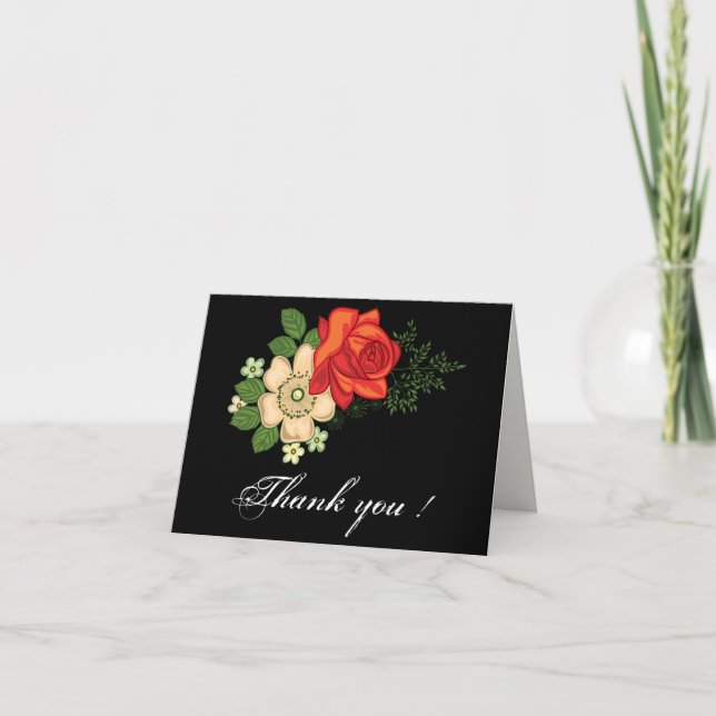Tarjeta de agradecimiento Rosa Roja y Margaritas N (Anverso)