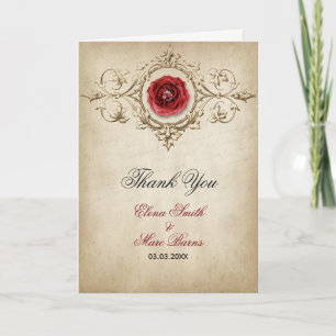 Tarjeta De Agradecimiento Rosa Roja Y Ornamento
