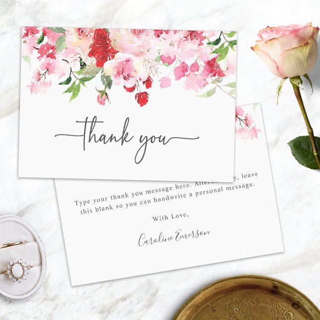 Tarjeta De Agradecimiento Rosa rojo (Red and Pink Roses Thank You Card for Bridal Shower or Weddings by Painted Paperie
)