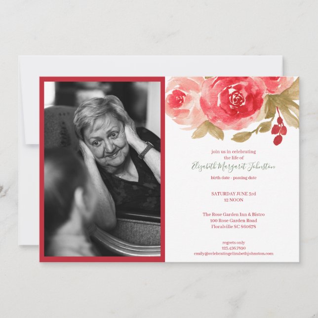 Tarjeta De Agradecimiento Rosa rojo elegante floral celebrando la vida (Anverso)
