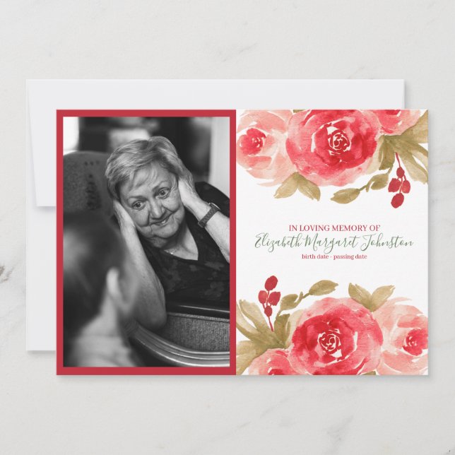 Tarjeta De Agradecimiento Rosa rojo elegante floral en entierro cariñoso de (Anverso)