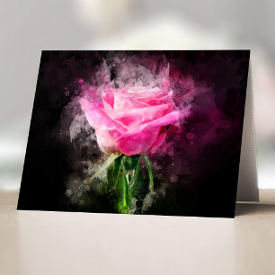 Tarjeta De Agradecimiento Rosa rosa acuarela sobre fondo negro