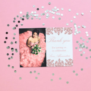 Tarjeta De Agradecimiento Rosa Rosa Dorado Copo de Nieve Invierno Dulces 16