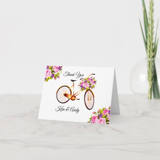 Tarjeta De Agradecimiento Rosa Rosa En Bicicleta (Anverso)