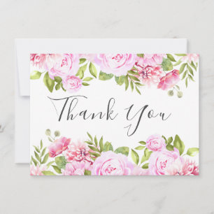 Tarjeta De Agradecimiento Rosa rosada rubor floral elegante escritura chic