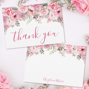 Tarjeta De Agradecimiento Rosa Rubor Acuarela Floral