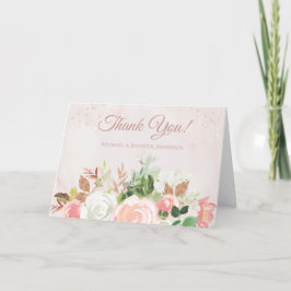 Tarjeta De Agradecimiento Rosa Rubor Oro Acuarela Floral