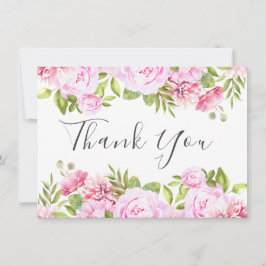 Tarjeta De Agradecimiento Rosa Rubor Rosa Floral Chic Elegante Letra