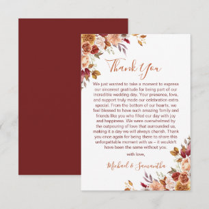 Tarjeta De Agradecimiento Rosa Rústica y Crisantemo Boda de Otoño