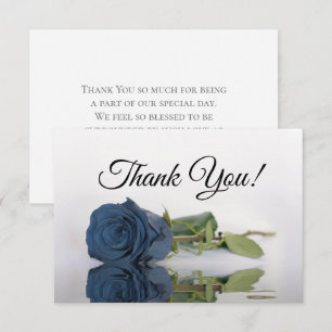 Tarjeta De Agradecimiento Rosa Simple de Boda Reflejada en Azul Acero Elegan