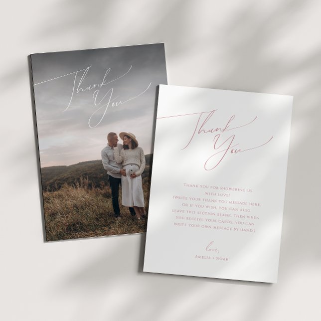 Tarjeta De Agradecimiento Rosa simple de foto vertical Baby Shower (Subido por el creador)