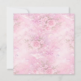 Tarjeta De Agradecimiento Rosa Soñador Floral Perlas Lazos Brillo Pastel