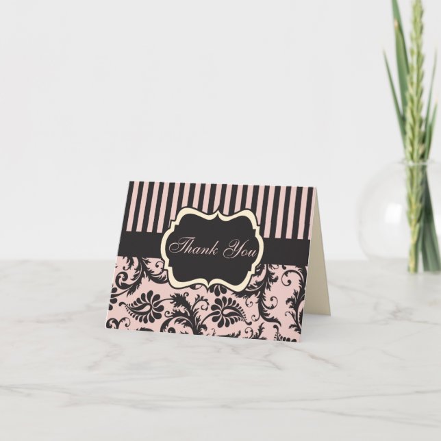 Tarjeta de agradecimiento rosa sonrojado, crema, d (Anverso)