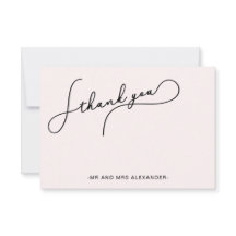 Rosa sonrojado negro Caligrafía Boda Agradecimient