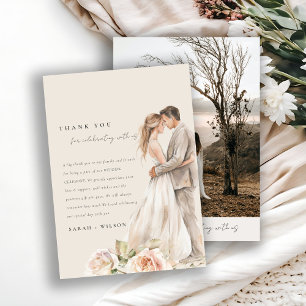 Tarjeta De Agradecimiento Rosa suave de Rubor Floral Pareja Boda de fotograf