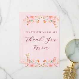 Tarjeta De Agradecimiento Rosa Suave Elegante Floral Gracias Día de la Madre