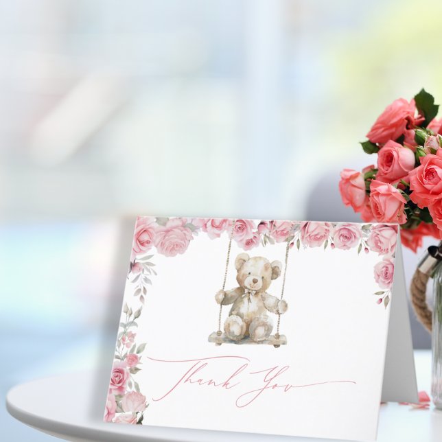 Tarjeta De Agradecimiento Rosa suave Teddy Bear Baby Girl (Subido por el creador)