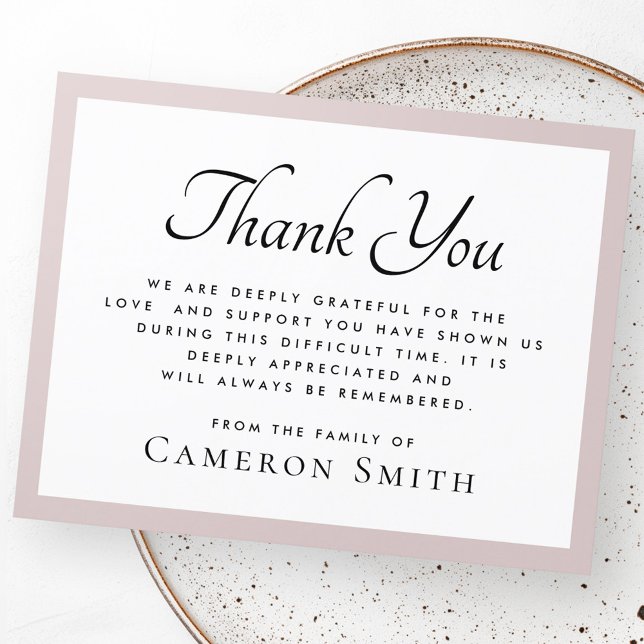 Tarjeta De Agradecimiento Rosa taupe bordea la elegante solidaridad funerari (Rose taupe border elegant funeral sympathy thank you card)
