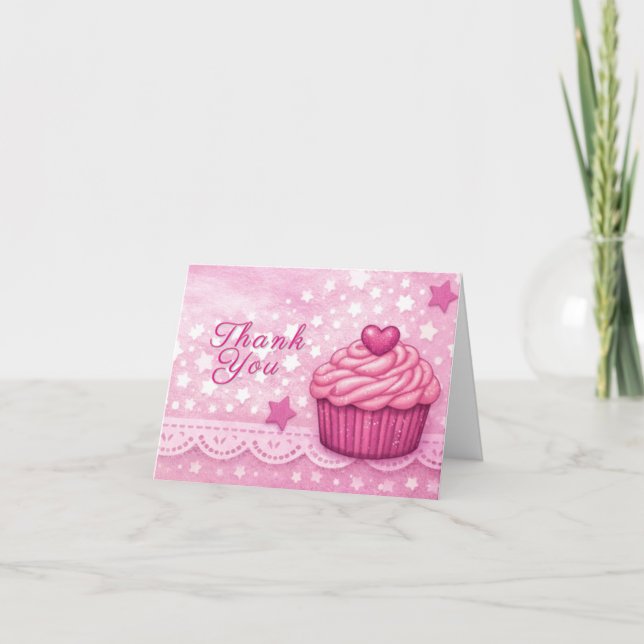 Tarjeta de agradecimiento rosa - Tema de Cupcake d (Anverso)