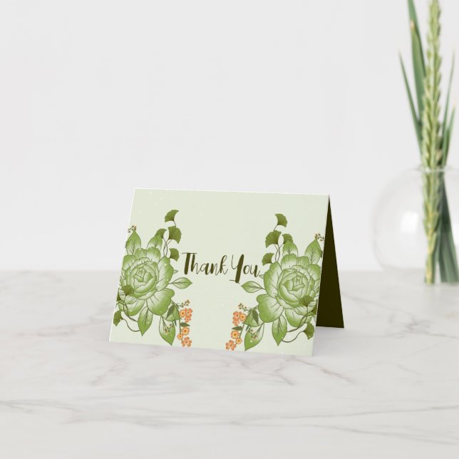 Tarjeta De Agradecimiento Rosa verde Boda floral (Anverso)