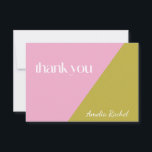 Tarjeta De Agradecimiento Rosa Verde Moderno Bloque de Color Bat Mitzvah Per<br><div class="desc">Tarjeta de agradecimiento personalizada de Bat Mitzvah de bloque de color rosa moderno y verde musgo</div>