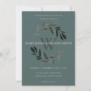 Tarjeta De Agradecimiento Rosa VERDE ORO FOLIAGE WREATH WEDDING INVITE