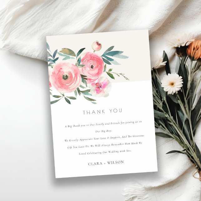 Tarjeta De Agradecimiento Rosa verde rosa Orquídea Acuarela Boda Floral (Subido por el creador)