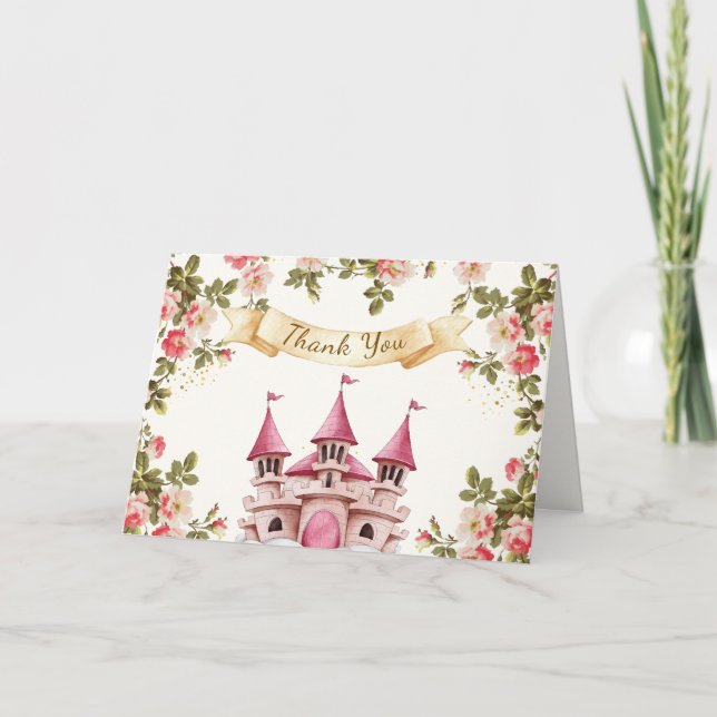 Tarjeta De Agradecimiento Rosa Wildflower Fairytale Castle Baby Shower (Anverso)