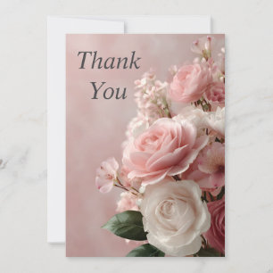 Tarjeta de agradecimiento rosa y blanco sobre rosa