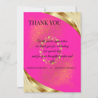 Tarjeta de agradecimiento rosa y dorada elegante