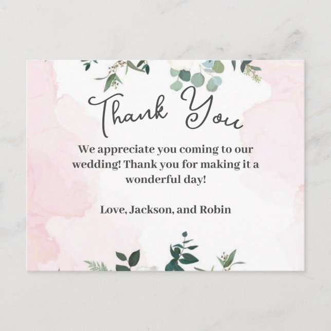 Tarjeta de agradecimiento rosa y floral (Anverso)