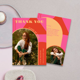 Tarjeta De Agradecimiento Rosa y Naranja Retro Arch 2 Graduación de fotos