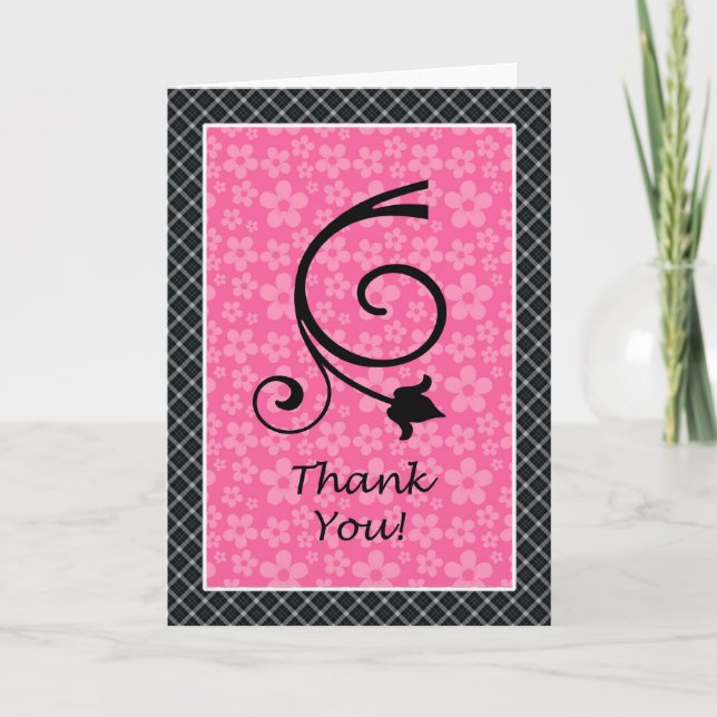 Tarjeta de agradecimiento rosa y negra (Anverso)