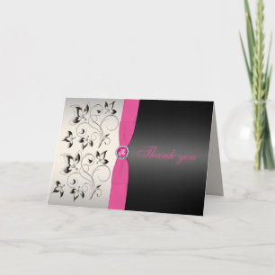 Tarjeta de agradecimiento rosa y negra