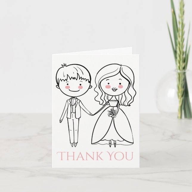 Tarjeta De Agradecimiento Rosa Y Negro Gracias Boda Novia Y Groom (Anverso)