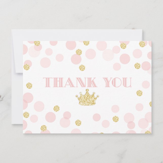 Tarjeta De Agradecimiento Rosa y princesa Confetti Thank You Card del oro (Anverso)