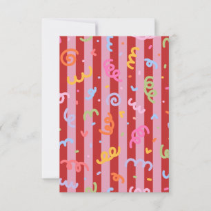 Tarjeta De Agradecimiento Rosa y rojo a rayas, con diseño de confeti 