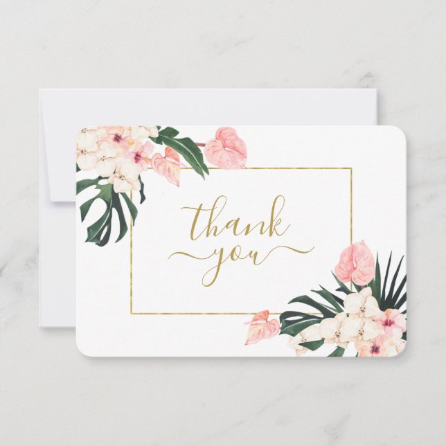 Tarjeta de agradecimiento rosado tropical (Anverso)