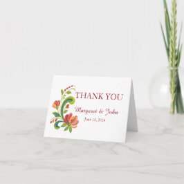 Tarjeta de agradecimiento rosante roja y rosa