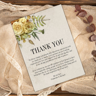 Tarjeta De Agradecimiento Rosas amarillas e hidrangea Boda de Moda Shabby