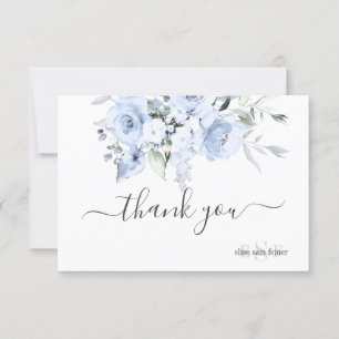 Tarjeta De Agradecimiento Rosas azul turbio y monograma de PixDezines Gracia