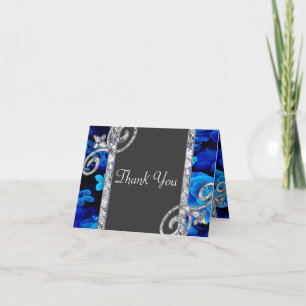 Tarjeta De Agradecimiento Rosas azules brillantes y Bodas de remolinos de di