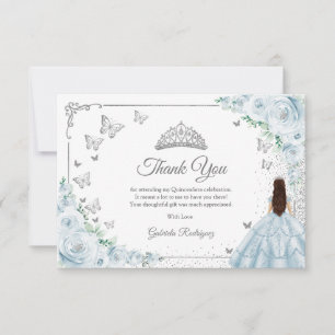 Tarjeta De Agradecimiento Rosas Azules Chic Bebé Quinceañera de Plata