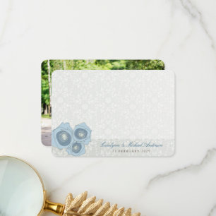 Tarjeta De Agradecimiento Rosas azules Damask Lace Elegante Moda Boda Foto