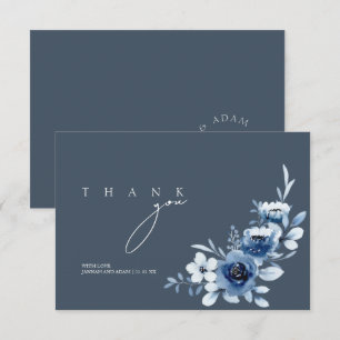 Tarjeta De Agradecimiento Rosas azules de pizarra simples para boda