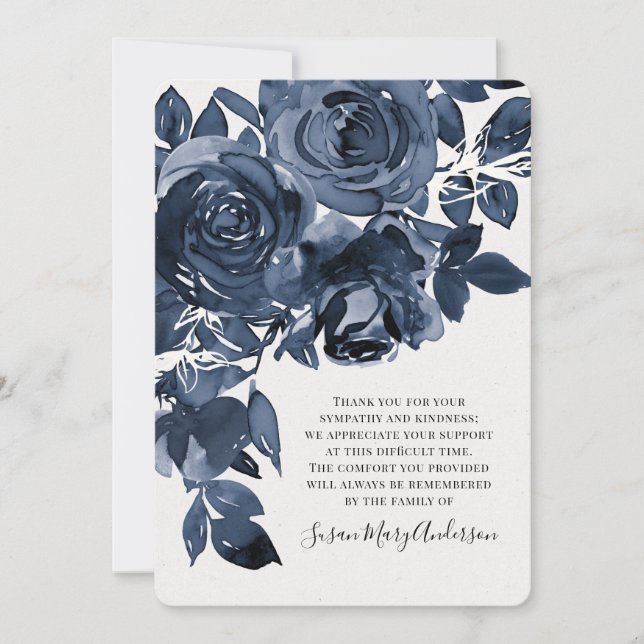Tarjeta De Agradecimiento Rosas Azules Memorial (Anverso)