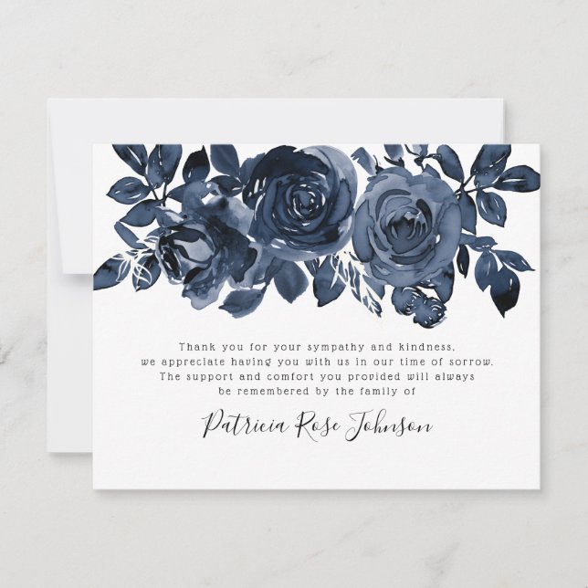 Tarjeta De Agradecimiento Rosas Azules Memorial (Anverso)