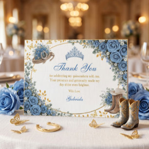 Tarjeta De Agradecimiento Rosas Azules Occidentales Quinceañera Dorada del P