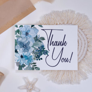 Tarjeta De Agradecimiento Rosas Azules Pastel Modernas Boda Floral